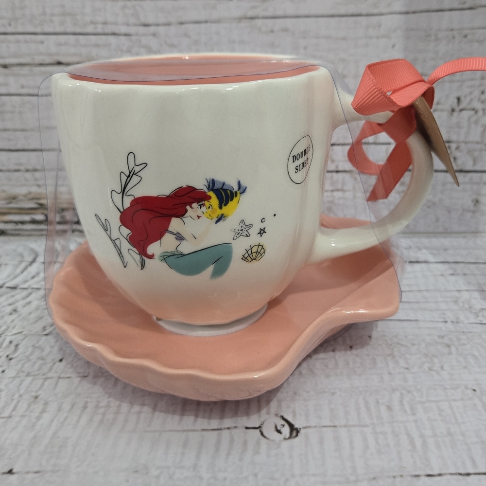 Disney Rae Dunn The Little Mermaid ARIEL UNDER THE SEA Tea Cup And Shell Saucer